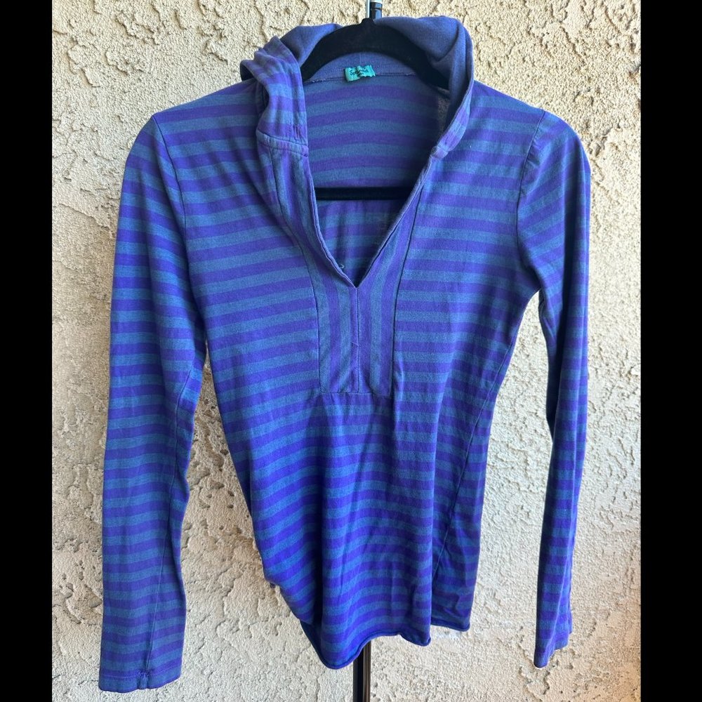 Splendid Blue & Purple Striped Long Sleeve Hooded Side Knot Shirt